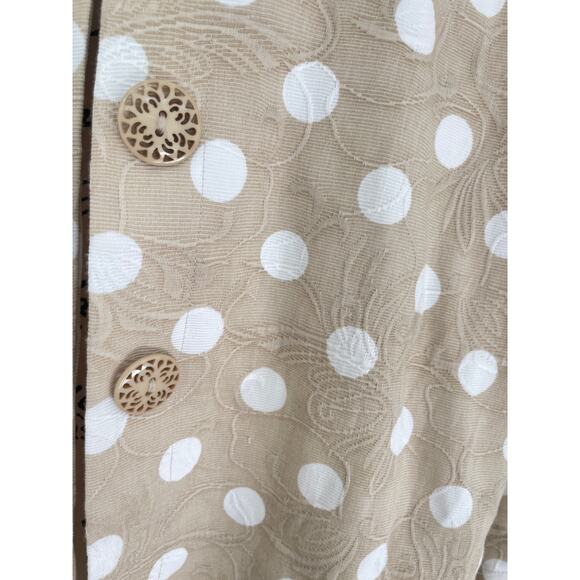 CHICO’S POLKA DOT JACKET TAN/WHITE PLEAT BACK 3/4 SLEEVES 
SZ 16 SOPHISTICATED - Picture 11 of 16